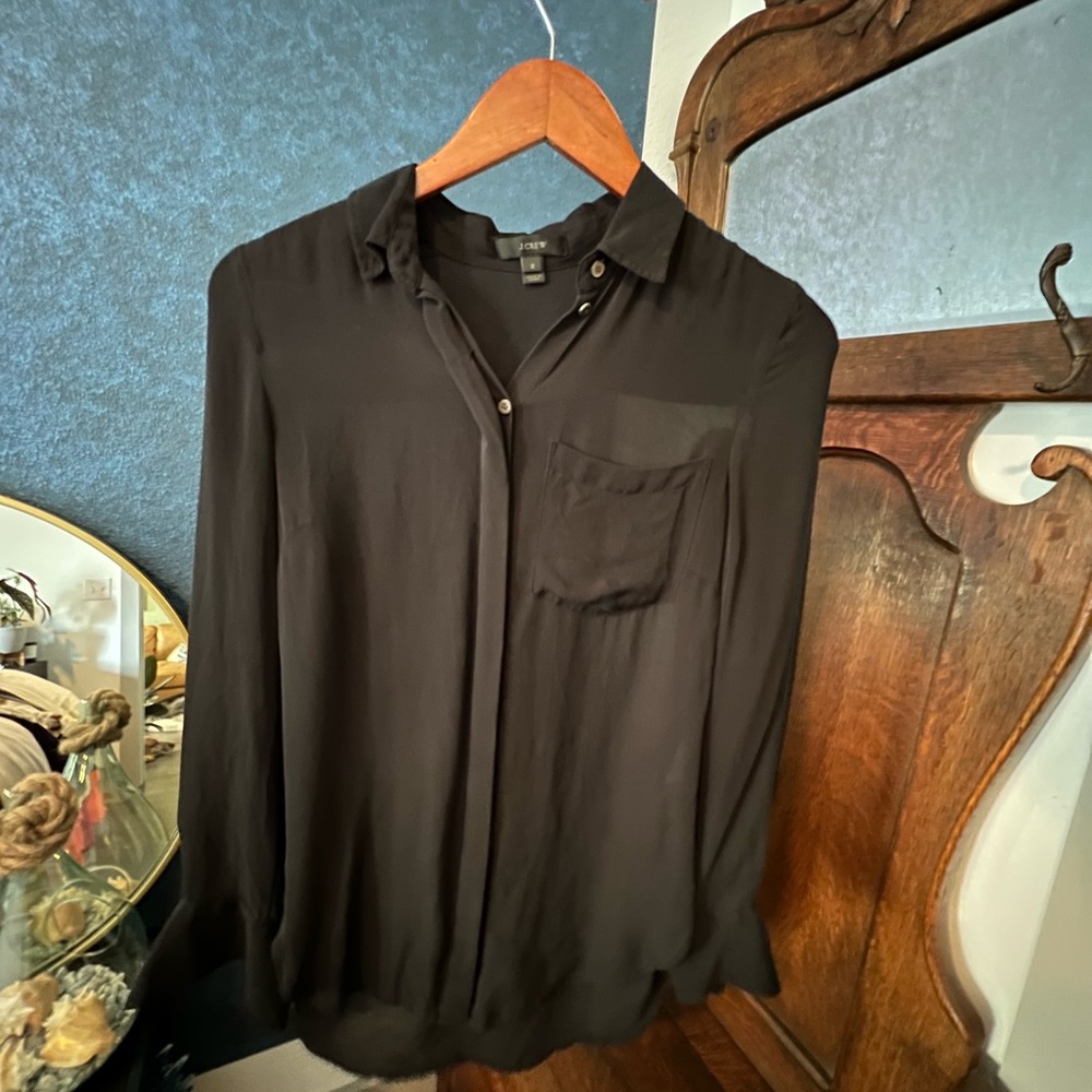 J. Crew 100% silk black long sleeve blouse